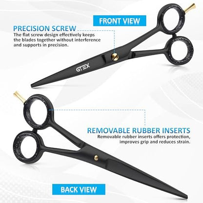 GTEX 6.5 Inch Professional Hair Cutting Scissors – Black, High Carbon Stainless Steel Shears for Men, Women & Adults
