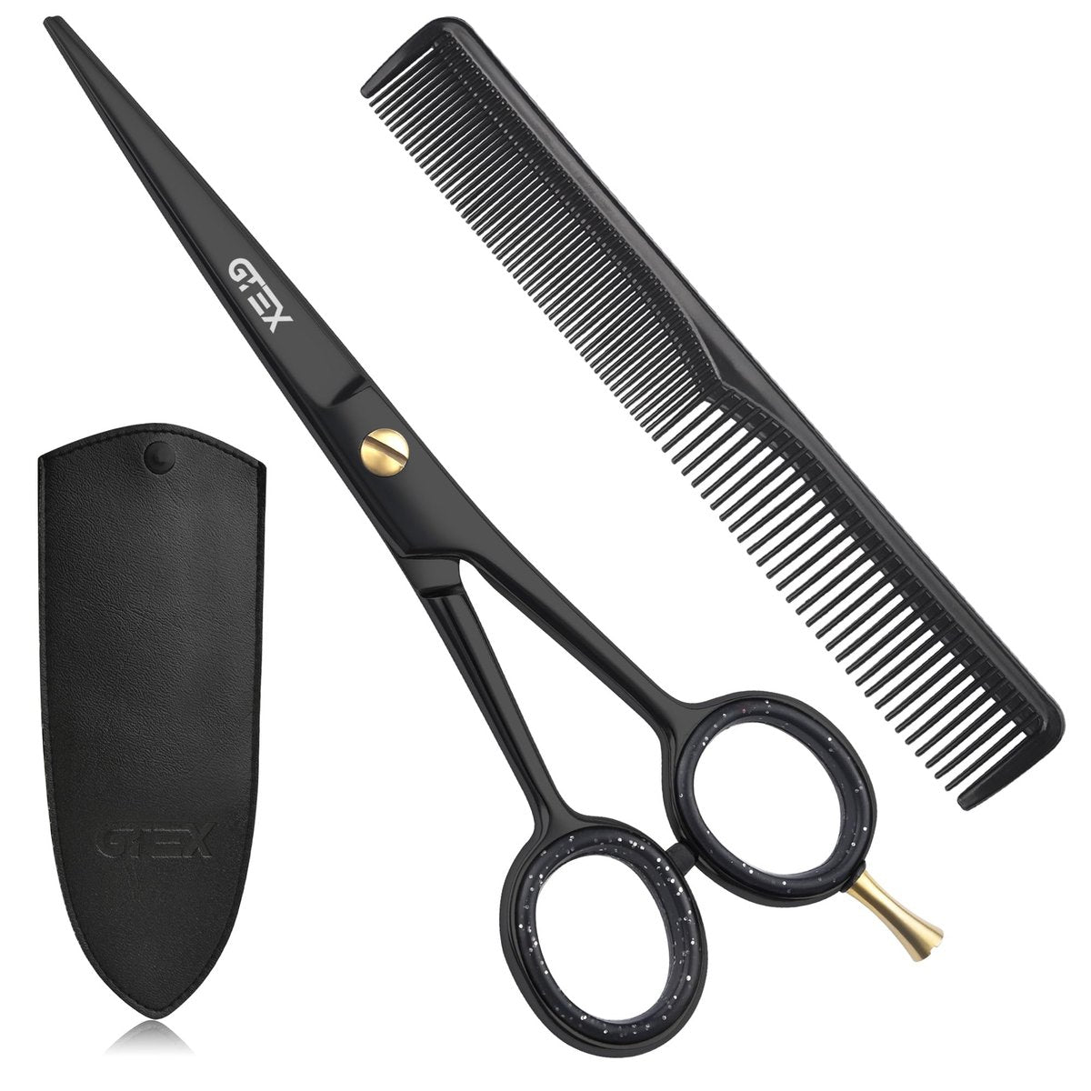 GTEX 6.5 Inch Professional Hair Cutting Scissors – Black, High Carbon Stainless Steel Shears for Men, Women & Adults - görsel 1