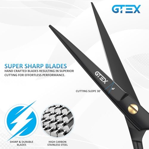 GTEX 6.5 Inch Professional Hair Cutting Scissors – Black, High Carbon Stainless Steel Shears for Men, Women & Adults - görsel 4