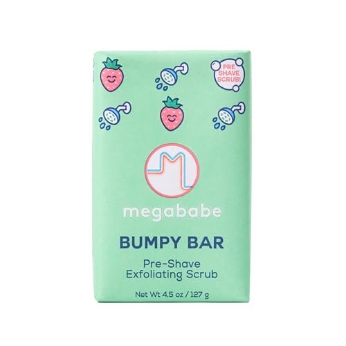 Megababe Bumpy Bar Pre-Shave Exfoliating Scrub with Shea Butter, Strawberry Fruit Extract & Ceramides - 4.5 oz