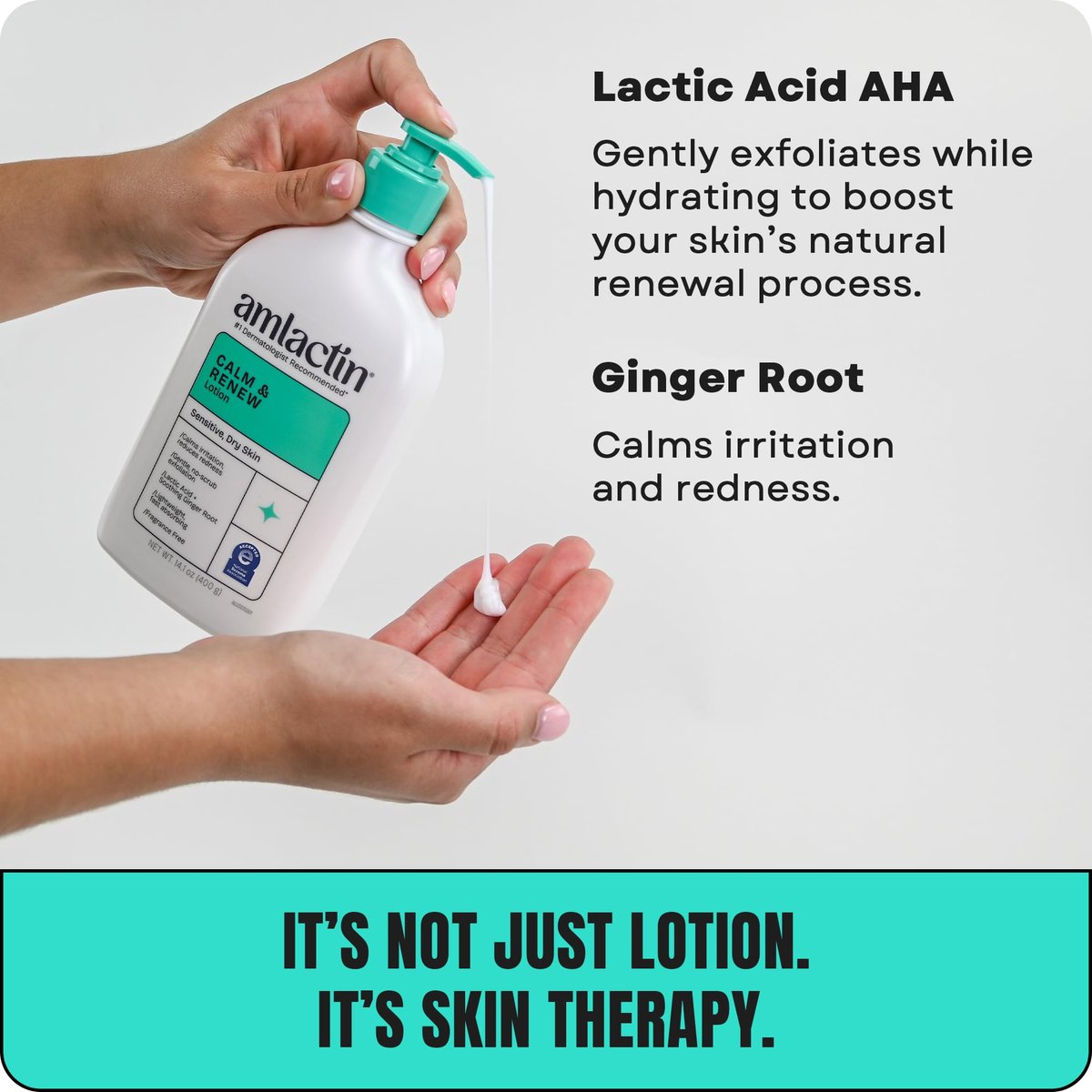 AmLactin Calm & Renew Lotion – Therapeutic Body and Face Moisturizer for Sensitive Skin with Lactic Acid AHA and Soothing Ginger Root, 14.1 oz - görsel 7