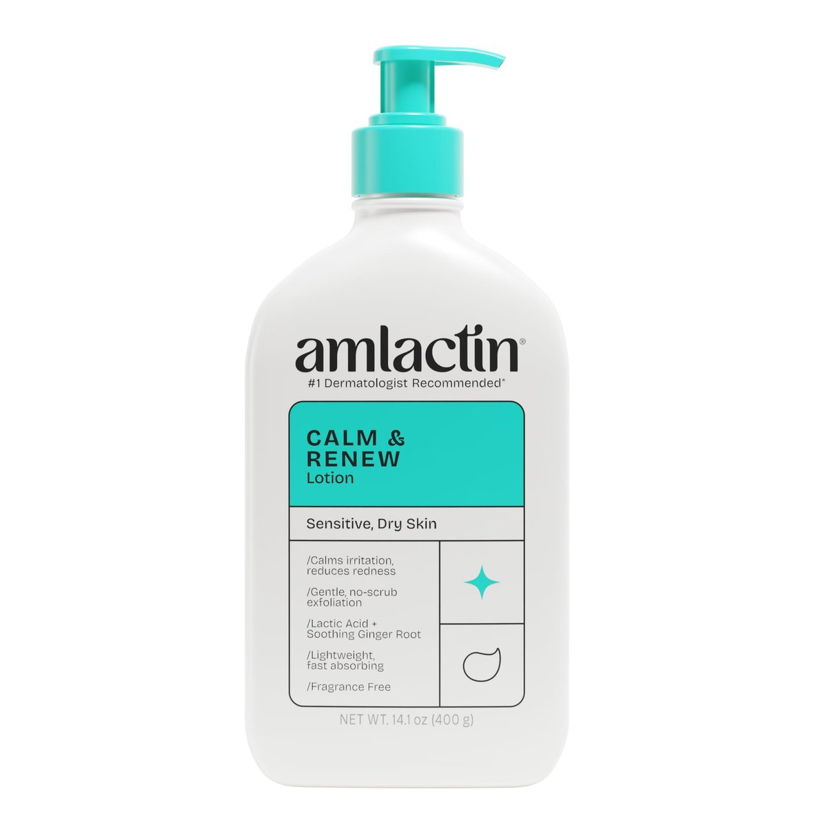 AmLactin Calm & Renew Lotion – Therapeutic Body and Face Moisturizer for Sensitive Skin with Lactic Acid AHA and Soothing Ginger Root, 14.1 oz - görsel 1