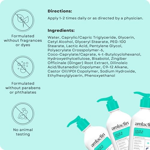 AmLactin Calm & Renew Lotion – Therapeutic Body and Face Moisturizer for Sensitive Skin with Lactic Acid AHA and Soothing Ginger Root, 14.1 oz - görsel 16
