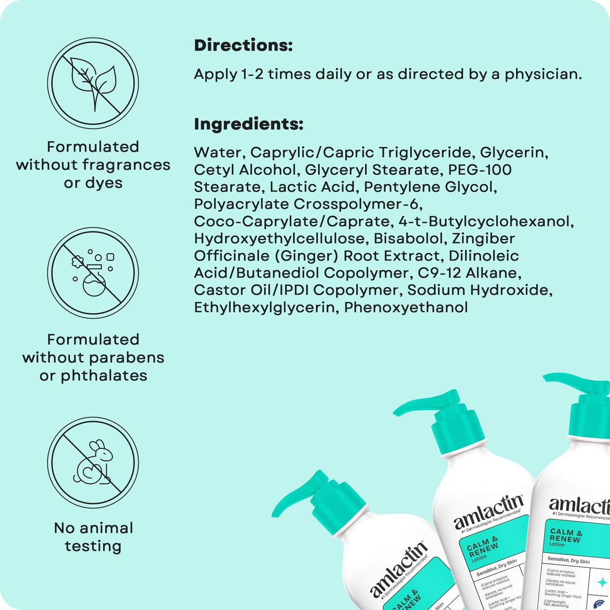 AmLactin Calm & Renew Lotion – Therapeutic Body and Face Moisturizer for Sensitive Skin with Lactic Acid AHA and Soothing Ginger Root, 14.1 oz - görsel 15