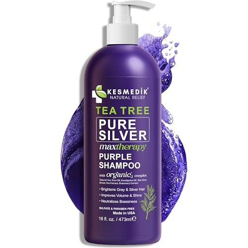 KESMEDIK Tea Tree Purple Shampoo with Rosemary & Aloe - Professional Anti-Brass Toner for Gray, Bleached, White & Blonde Hair - Sulfate-Free, 16 fl oz - görsel 2