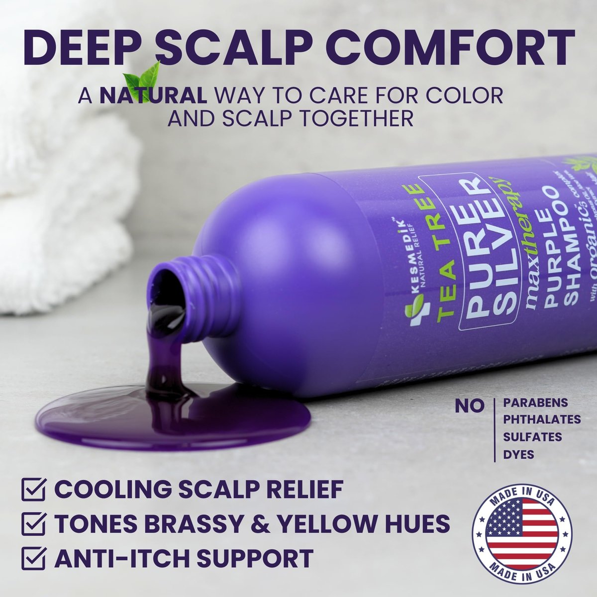 KESMEDIK Tea Tree Purple Shampoo with Rosemary & Aloe - Professional Anti-Brass Toner for Gray, Bleached, White & Blonde Hair - Sulfate-Free, 16 fl oz - görsel 11
