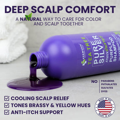 KESMEDIK Tea Tree Purple Shampoo with Rosemary & Aloe - Professional Anti-Brass Toner for Gray, Bleached, White & Blonde Hair - Sulfate-Free, 16 fl oz