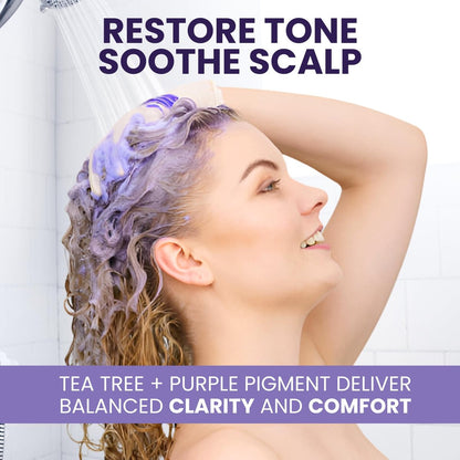 KESMEDIK Tea Tree Purple Shampoo with Rosemary & Aloe - Professional Anti-Brass Toner for Gray, Bleached, White & Blonde Hair - Sulfate-Free, 16 fl oz