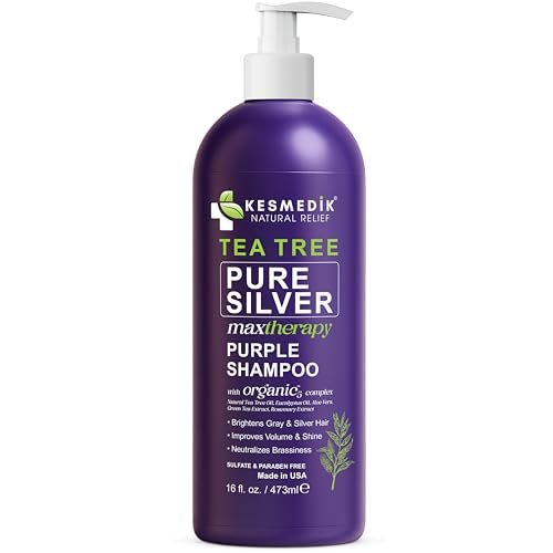 KESMEDIK Tea Tree Purple Shampoo & Conditioner Set - Anti Brass Toner for Gray, Blonde, Bleached & White Hair with Rosemary & Aloe - Sulfate-Free, 16 Fl Oz Each Avelisse