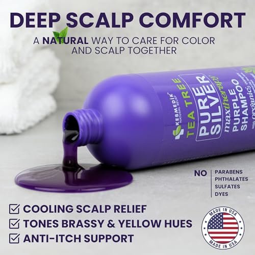 KESMEDIK Tea Tree Purple Shampoo with Rosemary & Aloe - Professional Anti-Brass Toner for Gray, Bleached, White & Blonde Hair - Sulfate-Free, 16 fl oz - görsel 12