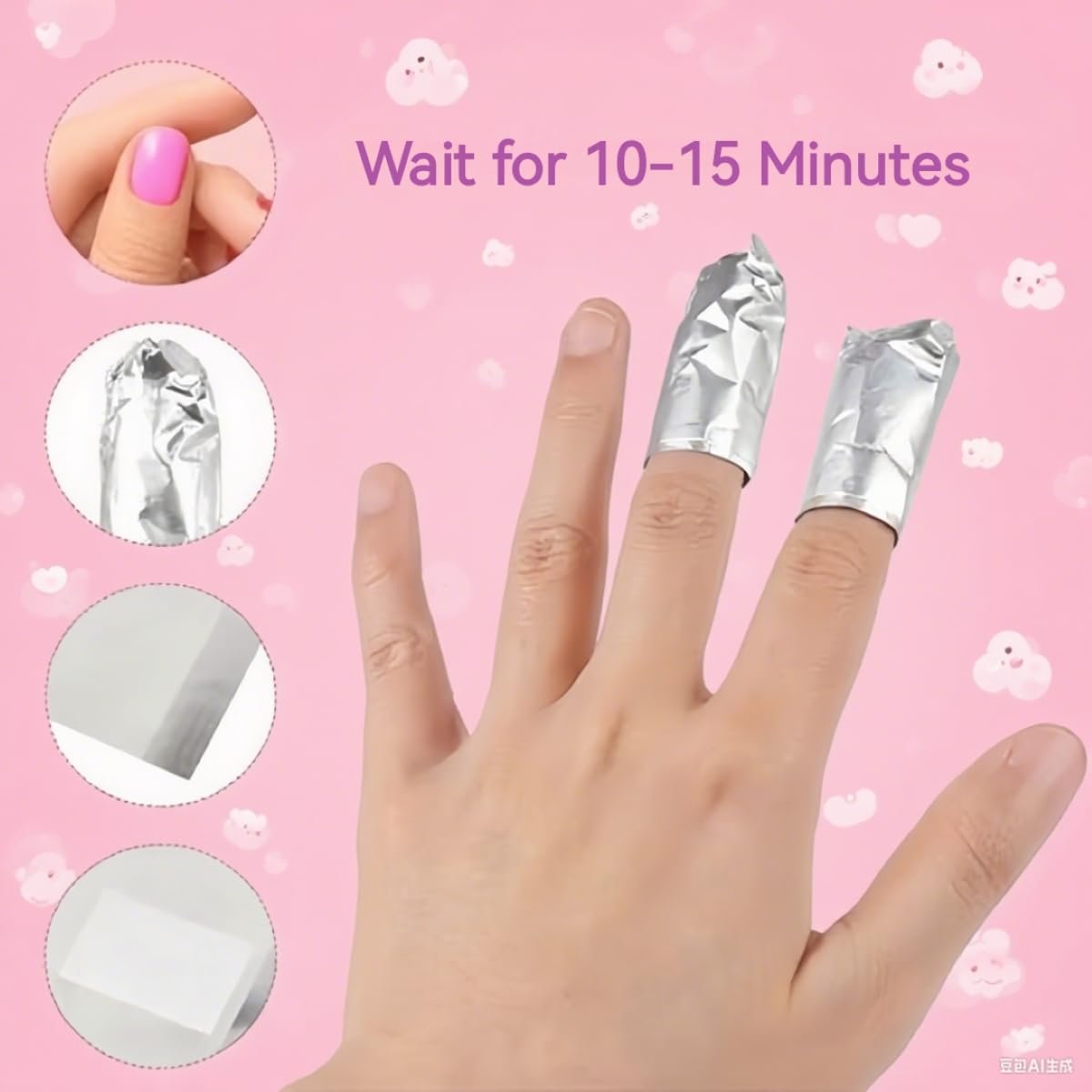 ASKELI 100PCS Foil Nail Wraps Remover for Soak Off Gel Polish Removal - Complete with Cuticle Tools & Nail File for Manicure - görsel 5