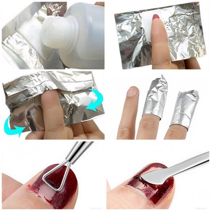 ASKELI 100PCS Foil Nail Wraps Remover for Soak Off Gel Polish Removal - Complete with Cuticle Tools & Nail File for Manicure