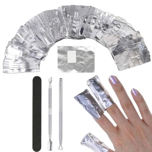 ASKELI 100PCS Foil Nail Wraps Remover for Soak Off Gel Polish Removal - Complete with Cuticle Tools & Nail File for Manicure - görsel 2