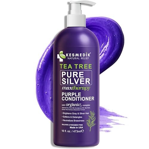 KESMEDIK Tea Tree Purple Conditioner - Anti-Brass Toner for Blonde, Silver & Gray Hair - Softens, Repairs Damaged Hair - Salon-Grade Hair Toner Conditioner, 16 fl oz Avelisse
