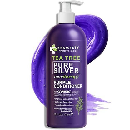KESMEDIK Tea Tree Purple Conditioner - Anti-Brass Toner for Blonde, Silver & Gray Hair - Softens, Repairs Damaged Hair - Salon-Grade Hair Toner Conditioner, 16 fl oz Avelisse