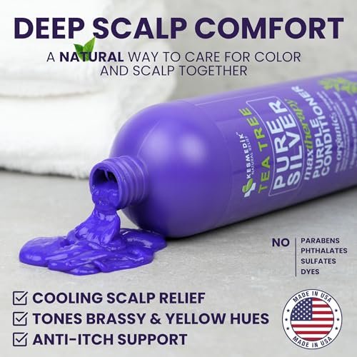 KESMEDIK Tea Tree Purple Conditioner - Anti-Brass Toner for Blonde, Silver & Gray Hair - Softens, Repairs Damaged Hair - Salon-Grade Hair Toner Conditioner, 16 fl oz Avelisse