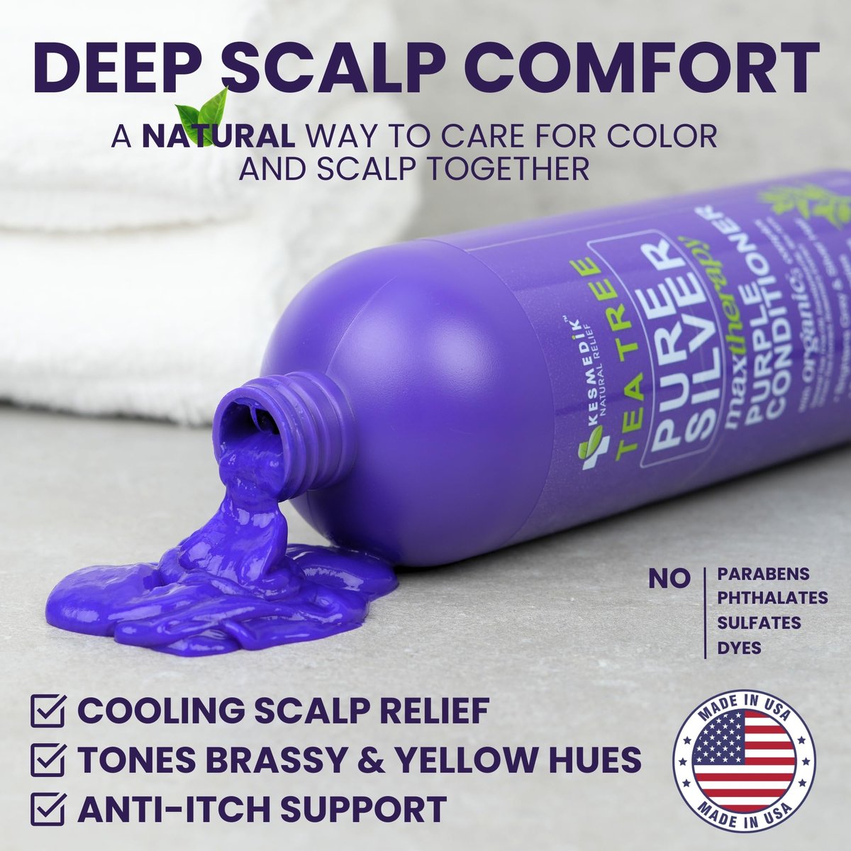KESMEDIK Tea Tree Purple Conditioner - Anti-Brass Toner for Blonde, Silver & Gray Hair - Softens, Repairs Damaged Hair - Salon-Grade Hair Toner Conditioner, 16 fl oz Avelisse