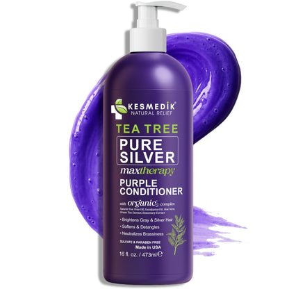 KESMEDIK Tea Tree Purple Conditioner - Anti-Brass Toner for Blonde, Silver & Gray Hair - Softens, Repairs Damaged Hair - Salon-Grade Hair Toner Conditioner, 16 fl oz Avelisse