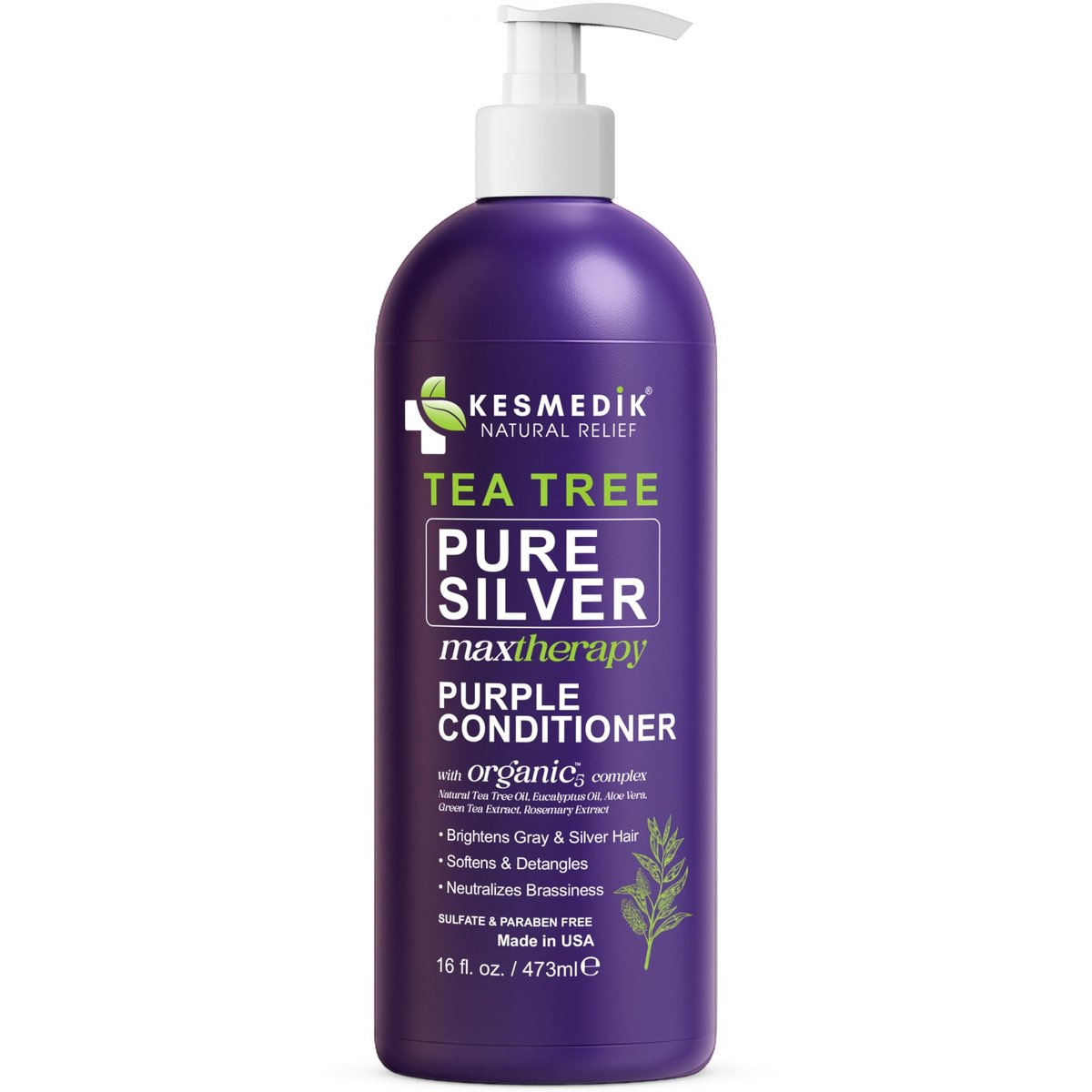 KESMEDIK Tea Tree Purple Conditioner - Anti-Brass Toner for Blonde, Silver & Gray Hair - Softens, Repairs Damaged Hair - Salon-Grade Hair Toner Conditioner, 16 fl oz Avelisse