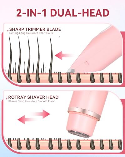 Dermawave Bikini Shaver 2.0 - Electric Bikini Trimmer for Women, 2-in-1 Dual Head Body Hair Razor, Waterproof Wet/Dry, Pink Avelisse