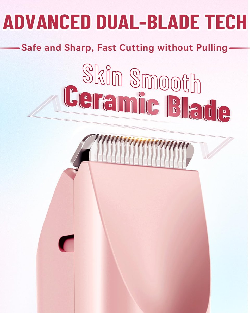 Dermawave Bikini Shaver 2.0 - Electric Bikini Trimmer for Women, 2-in-1 Dual Head Body Hair Razor, Waterproof Wet/Dry, Pink Avelisse