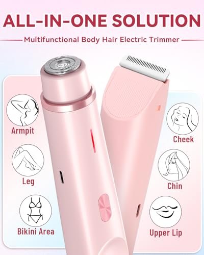 Dermawave Bikini Shaver 2.0 - Electric Bikini Trimmer for Women, 2-in-1 Dual Head Body Hair Razor, Waterproof Wet/Dry, Pink Avelisse