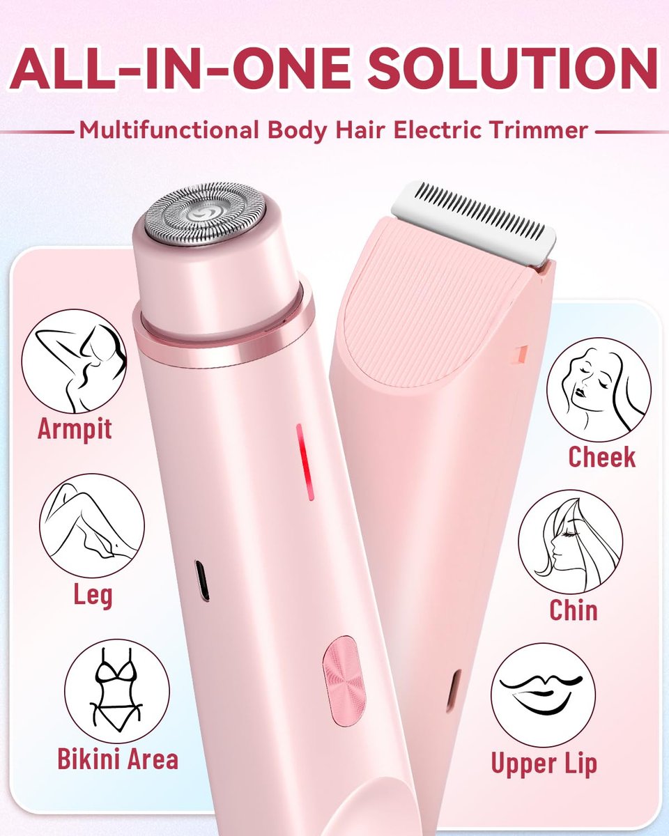 Dermawave Bikini Shaver 2.0 - Electric Bikini Trimmer for Women, 2-in-1 Dual Head Body Hair Razor, Waterproof Wet/Dry, Pink Avelisse