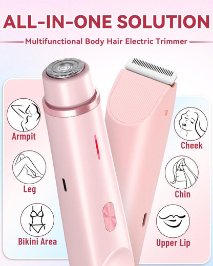 Dermawave Bikini Shaver 2.0 - Electric Bikini Trimmer for Women, 2-in-1 Dual Head Body Hair Razor, Waterproof Wet/Dry, Pink Avelisse