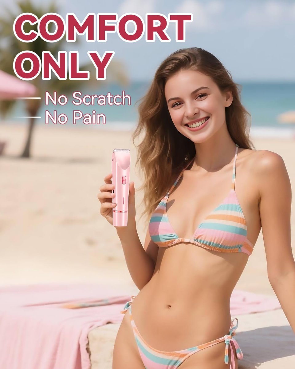 Dermawave Bikini Shaver 2.0 - Electric Bikini Trimmer for Women, 2-in-1 Dual Head Body Hair Razor, Waterproof Wet/Dry, Pink Avelisse
