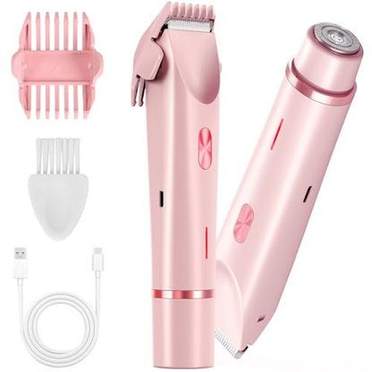 Dermawave Bikini Shaver 2.0 - Electric Bikini Trimmer for Women, 2-in-1 Dual Head Body Hair Razor, Waterproof Wet/Dry, Pink Avelisse