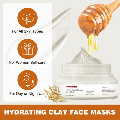 IREV Rice and Honey Glow Mask – Hydrating Clay Mask for Dry Sensitive Skin, 150g Avelisse