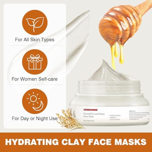 IREV Rice and Honey Glow Mask – Hydrating Clay Mask for Dry Sensitive Skin, 150g Avelisse