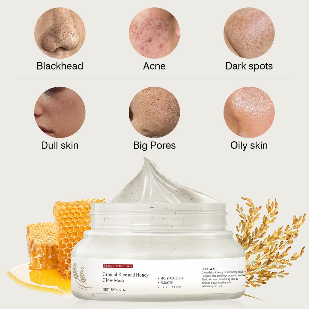 IREV Rice and Honey Glow Mask – Hydrating Clay Mask for Dry Sensitive Skin, 150g Avelisse