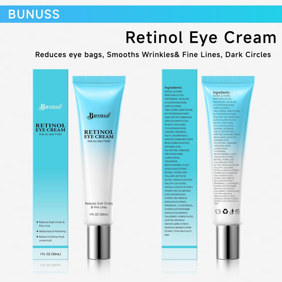 Retinol Eye Cream for Dark Circles, Puffiness & Anti-Aging | Peptides & Caffeine | 1 Fl Oz Avelisse