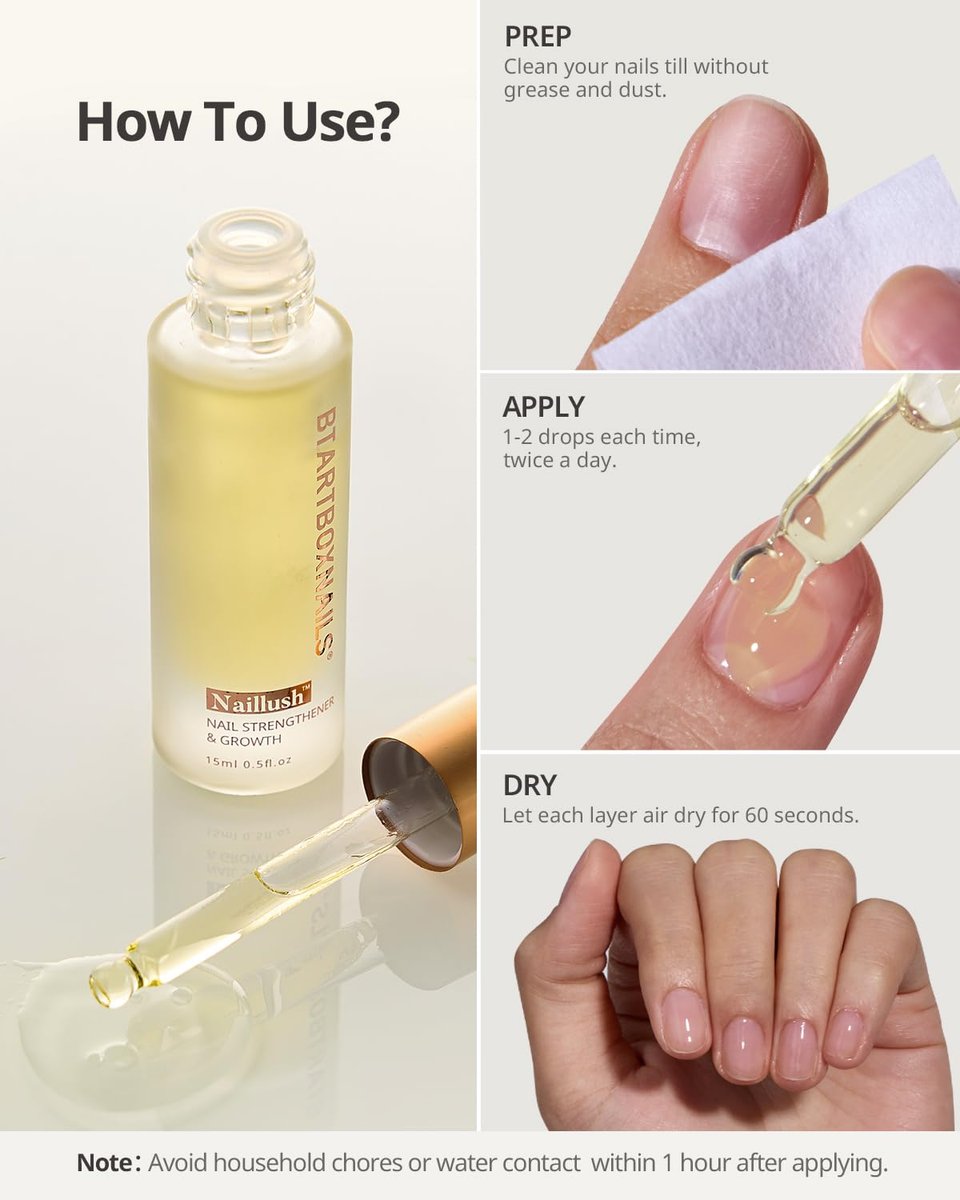 BTArtboxnails Naillush Nail Strengthener & Growth - Repair Damaged Nails, Strengthen Weak & Thin Nails, Extra Strong Nail Growth Treatment, Long Lasting Nail Hardener, 15ml Avelisse