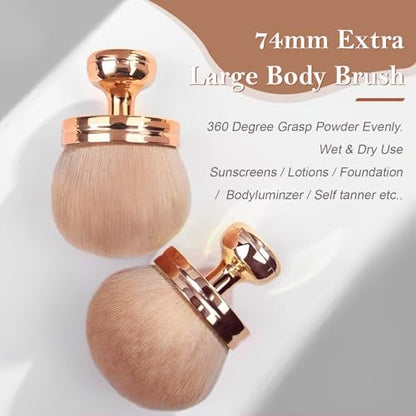 2 Pack Large Body Makeup Brush for Self Tanner - 3 Inch Wide Tanning Blend Brush - Soft Synthetic Hair for Powder, Foundation, Blusher, Bronzer (with Bonus Pouch)