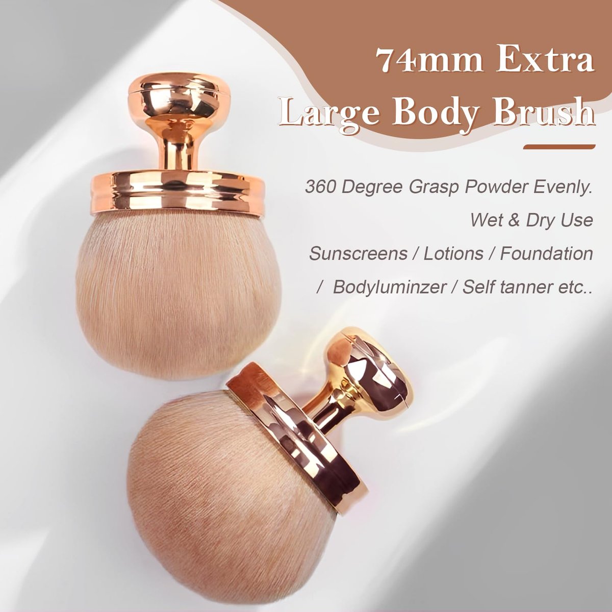 2 Pack Large Body Makeup Brush for Self Tanner - 3 Inch Wide Tanning Blend Brush - Soft Synthetic Hair for Powder, Foundation, Blusher, Bronzer (with Bonus Pouch) - görsel 5