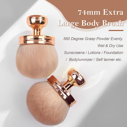 2 Pack Large Body Makeup Brush for Self Tanner - 3 Inch Wide Tanning Blend Brush - Soft Synthetic Hair for Powder, Foundation, Blusher, Bronzer (with Bonus Pouch)