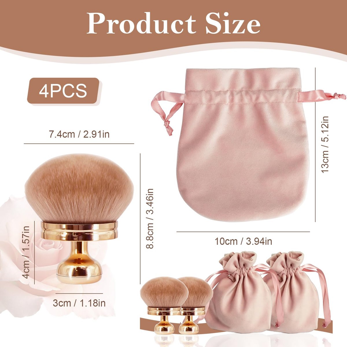 2 Pack Large Body Makeup Brush for Self Tanner - 3 Inch Wide Tanning Blend Brush - Soft Synthetic Hair for Powder, Foundation, Blusher, Bronzer (with Bonus Pouch) - görsel 3