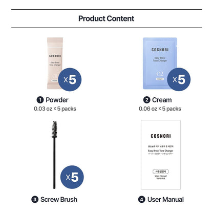 COSNORI Easy Brow Tone Changer – Gentle Lightening Formula for Soft, Natural Look – Brow Bleach Kit, At-Home Application, Quick Results in 2–3 Minutes, 5 Applications