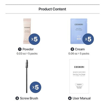 COSNORI Easy Brow Tone Changer – Gentle Lightening Formula for Soft, Natural Look – Brow Bleach Kit, At-Home Application, Quick Results in 2–3 Minutes, 5 Applications