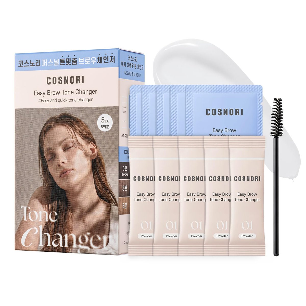 COSNORI Easy Brow Tone Changer – Gentle Lightening Formula for Soft, Natural Look – Brow Bleach Kit, At-Home Application, Quick Results in 2–3 Minutes, 5 Applications - görsel 1