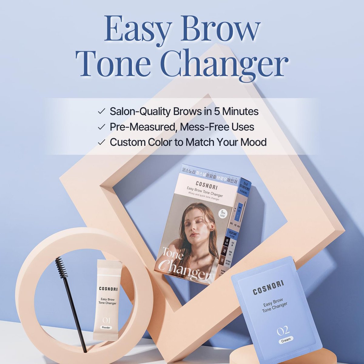 COSNORI Easy Brow Tone Changer – Gentle Lightening Formula for Soft, Natural Look – Brow Bleach Kit, At-Home Application, Quick Results in 2–3 Minutes, 5 Applications - görsel 3