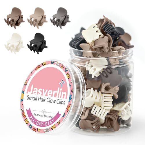 JASVERLIN Tiny Hair Clips for Women - 50 Pack Small Mini Claw Clips for Thin Short Curly Hair Non-Slip, Matte Neutrals