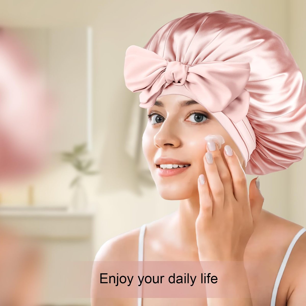 Pink Silk Bonnet for Sleeping – Extra Large Satin Bonnet with Tie Band & Adjustable Straps for Women, Curly & Braided Hair Avelisse