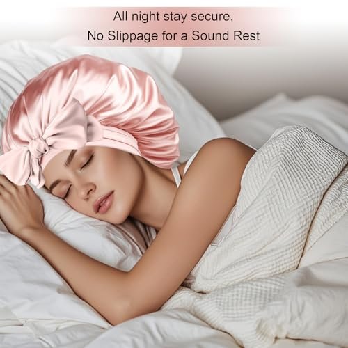 Pink Silk Bonnet for Sleeping – Extra Large Satin Bonnet with Tie Band & Adjustable Straps for Women, Curly & Braided Hair Avelisse