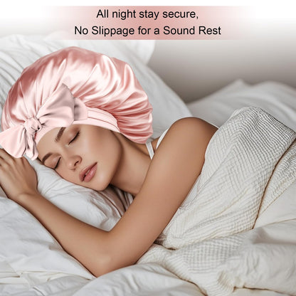 Pink Silk Bonnet for Sleeping – Extra Large Satin Bonnet with Tie Band & Adjustable Straps for Women, Curly & Braided Hair Avelisse