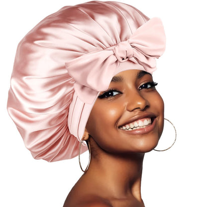 Pink Silk Bonnet for Sleeping – Extra Large Satin Bonnet with Tie Band & Adjustable Straps for Women, Curly & Braided Hair Avelisse