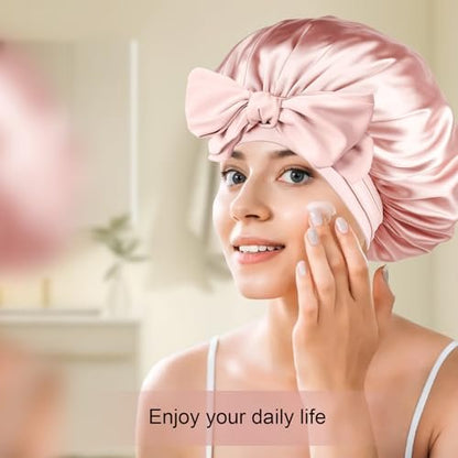 Pink Silk Bonnet for Sleeping – Extra Large Satin Bonnet with Tie Band & Adjustable Straps for Women, Curly & Braided Hair Avelisse