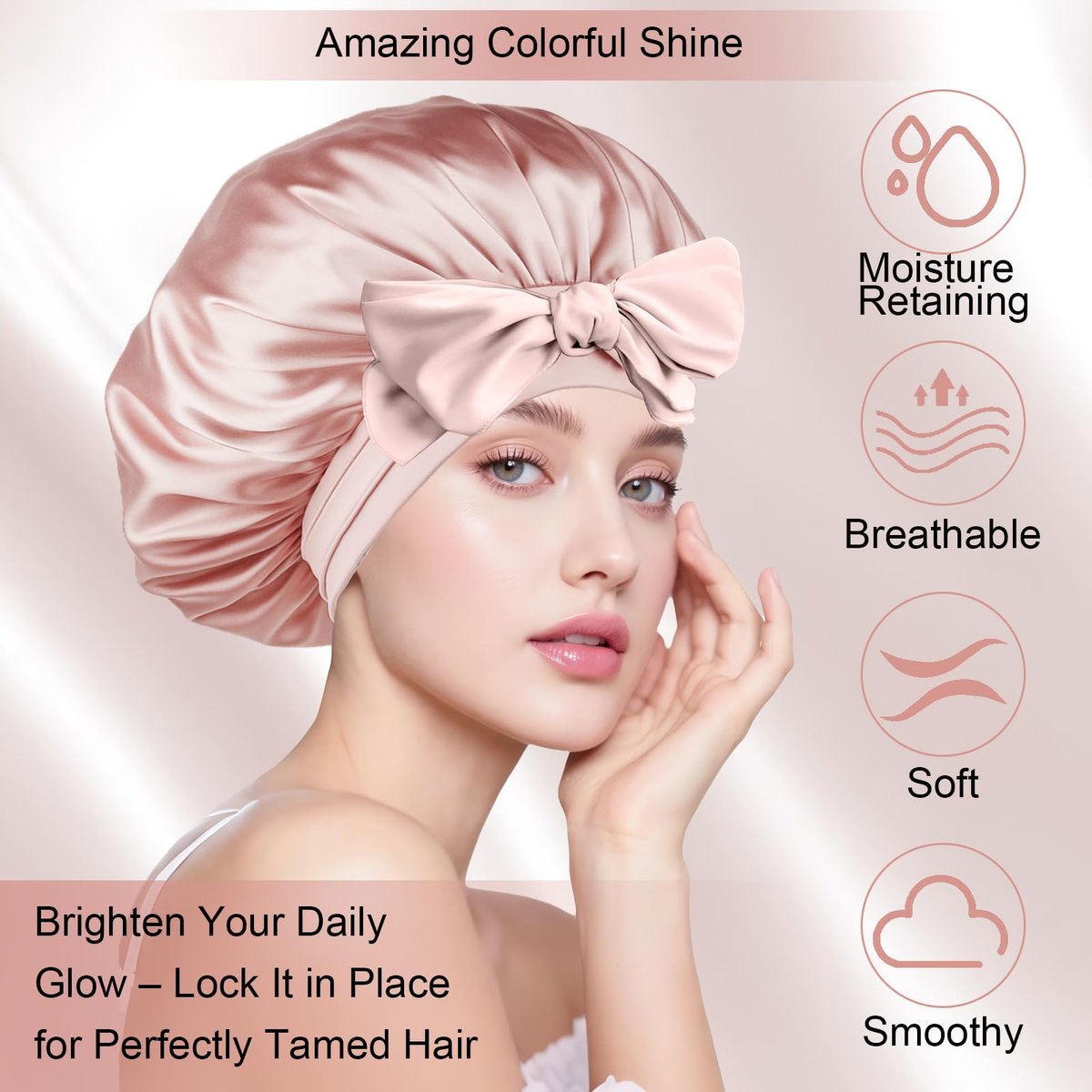 Pink Silk Bonnet for Sleeping – Extra Large Satin Bonnet with Tie Band & Adjustable Straps for Women, Curly & Braided Hair Avelisse